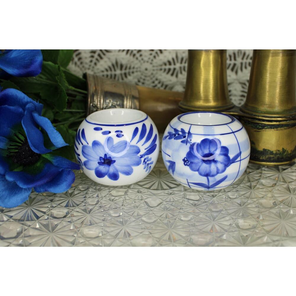 Pair of Blue and White Floral Tea Light Holders